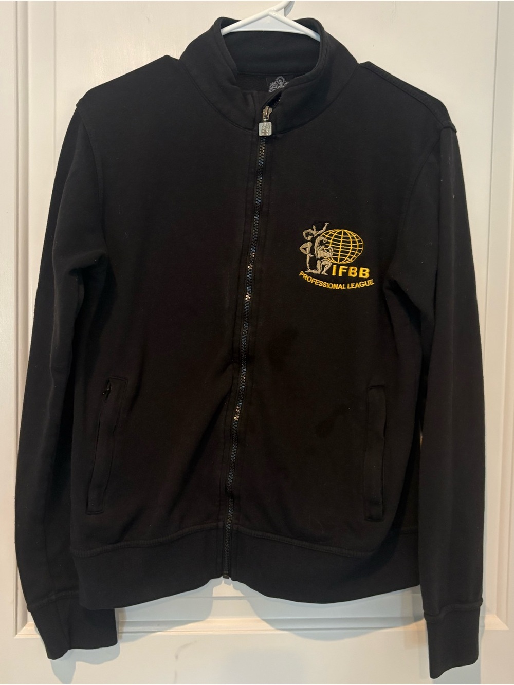 IFBB Pro Black Zip-Up Jacket with Gold Logo, M